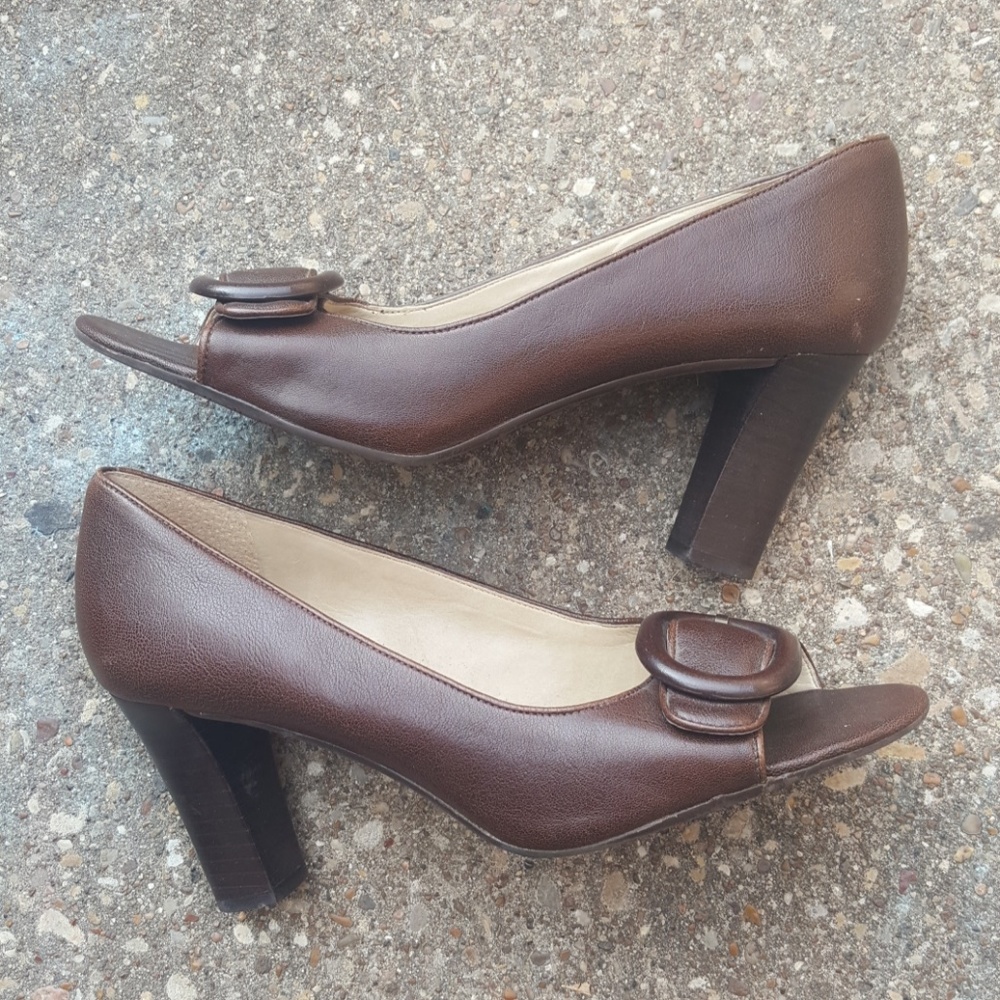 Talbots Brown Leather Peep Toe High Heel 10B
